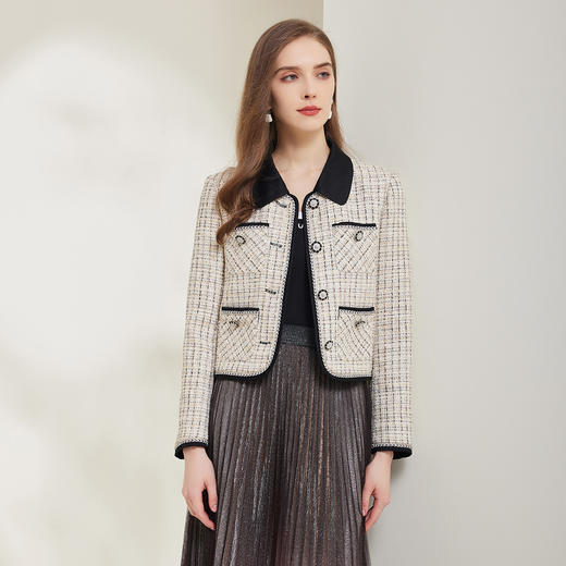 NG109斯尔丽2023秋季新款撞色衬衣领小香风时尚百搭外套 商品图0