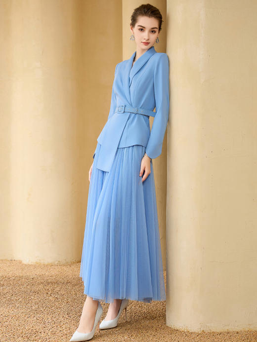 秋季洋气蓝色西服纱裙套装女艺考主持人正装礼仪礼服职业装西装 商品图3