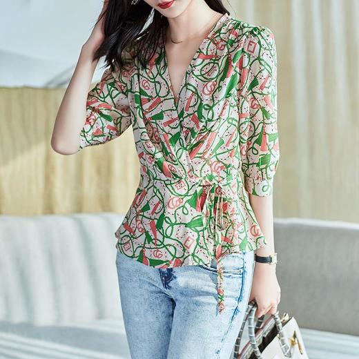 2023夏季新款雪纺衫七分袖衬衫女宽松大码T恤印花A2378 商品图2