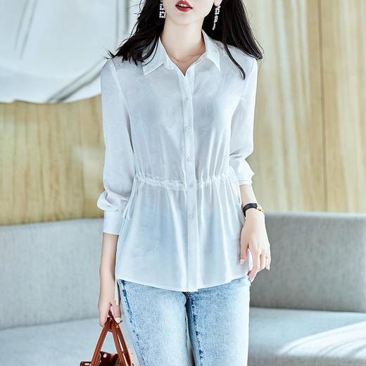 2023秋装新款衬衫女长袖宽松雪纺衫白色女士衬衣A2680 商品图0