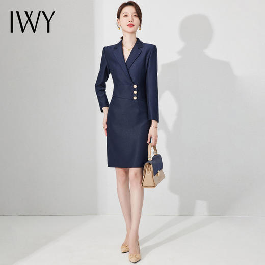 IWY/时尚藏青色西装连衣裙女气质收腰显瘦职业裙22Q232 商品图3