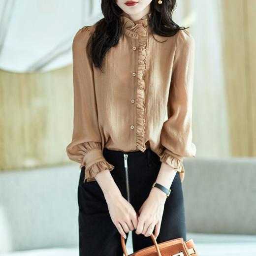 2023秋装新款衬衫女长袖大码简约荷叶边女士衬衣A2729 商品图0
