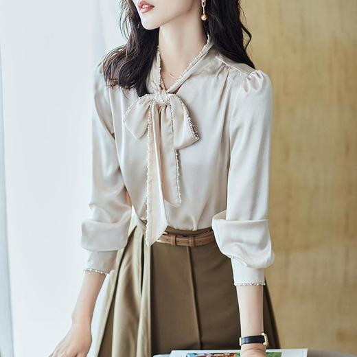 2023秋装新款衬衫女长袖宽松雪纺衫纯色女士衬衣A2362 商品图2