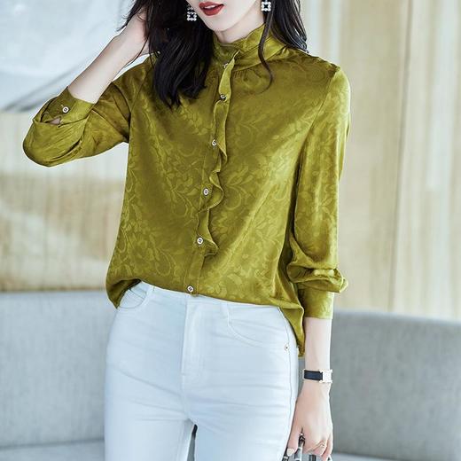 2023秋装新款衬衫女长袖宽松雪纺衫纯色女士衬衣A2373 商品图0