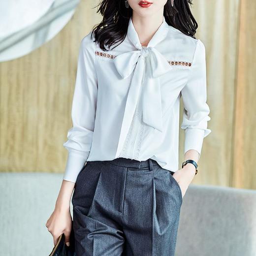 2023秋装新款衬衫女长袖宽松雪纺衫白色女士衬衣A2516 商品图1