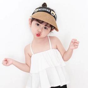 【夏季空顶大檐遮阳草帽】男童女童可伸缩护脸防紫外线遮阳帽，男女宝宝沙滩凉帽