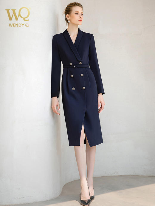 高端时尚连衣裙长袖主持人收腰显瘦西装裙春秋款气质职业装 商品图3