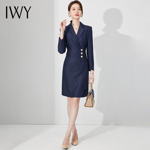 IWY/时尚藏青色西装连衣裙女气质收腰显瘦职业裙22Q232 商品图0