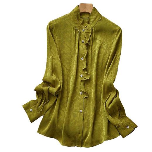 2023秋装新款衬衫女长袖宽松雪纺衫纯色女士衬衣A2373 商品图4