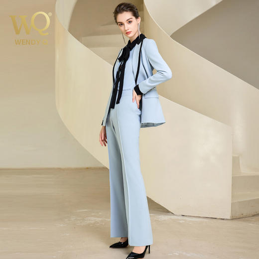 高端时尚秋季蓝色西装微喇长裤套装女西服正装 商品图3