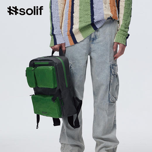 Solif原创环保撞色双肩背包大容量轻盈骑行包男女学生旅行背包 商品图3