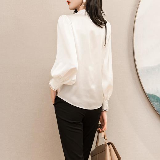 2023秋装新款上衣白色雪纺衫衬衫女长袖蕾丝花边女士衬衣 商品图2
