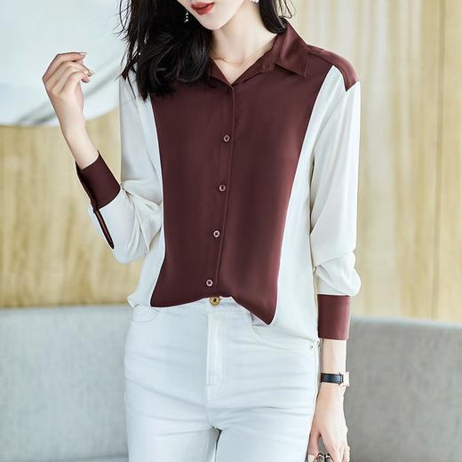 2023秋装新款衬衫女长袖宽松雪纺衫撞色女士衬衣A2716 商品图0