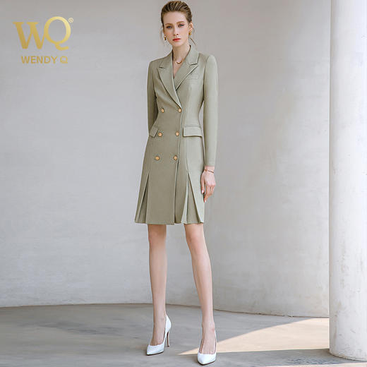 秋季高端军绿色连衣裙女长袖主持人职业装通勤气质西装裙工作服 商品图0
