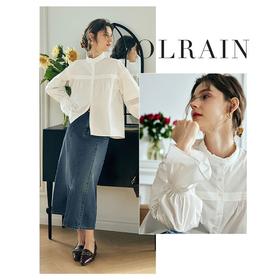 OLrain欧芮儿法式米白色衬衫女夏季2023年新款蕾丝拼接木耳边衬衣