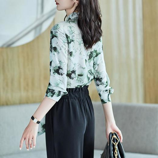 2023秋装新款衬衫女长袖雪纺衫水墨印花女士衬衣A2719 商品图2
