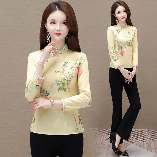 WY756## 新款新款改良旗袍上衣春秋季女中国风气质复古显瘦中式长袖上衣 商品图2