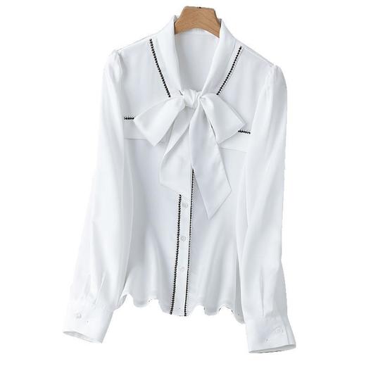 2023秋装新款衬衫女长袖宽松雪纺衫白色女士衬衣A2727 商品图4