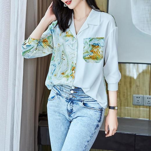 2023秋装新款衬衫女长袖宽松雪纺衫印花女士衬衣A2395 商品图2
