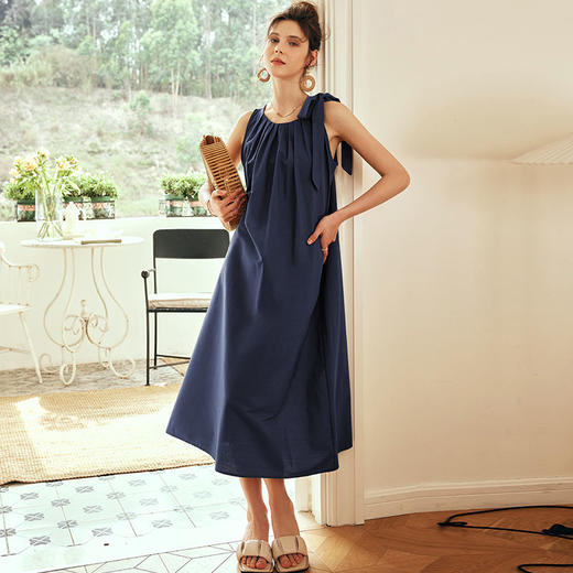 OLrain欧芮儿法式棕色无袖连衣裙女夏季2023年新款宽松度假风裙子 商品图4