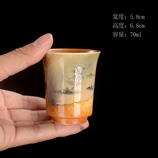 「今丰唐茶杯！山水垂钓款」今丰唐柴烧手工日式功夫茶具 单个闻香岩茶杯子主人杯餐饮用具 商品图3