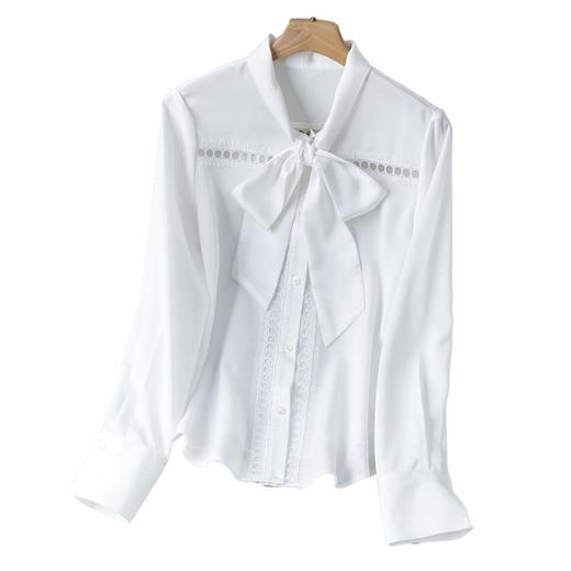 2023秋装新款衬衫女长袖宽松雪纺衫白色女士衬衣A2516 商品图4