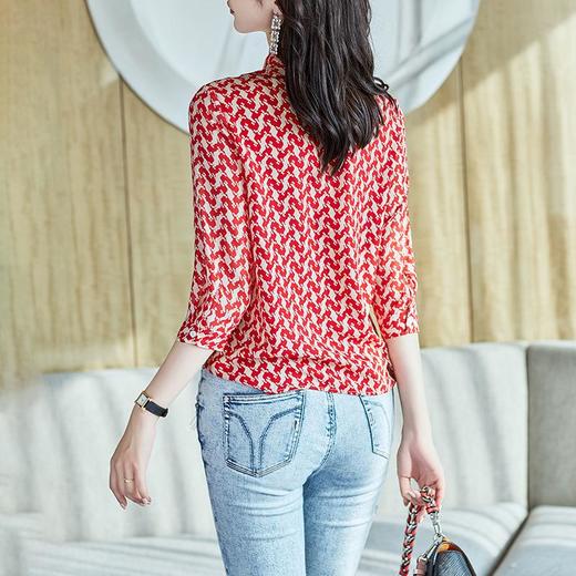 2023秋装新款衬衫女长袖宽松雪纺衫红色女士衬衣A2372 商品图2