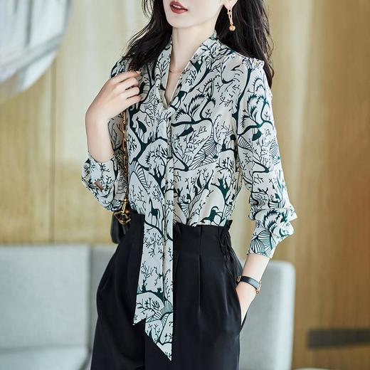 2023秋装新款衬衫女长袖宽松雪纺衫绿色女士衬衣A2735 商品图2