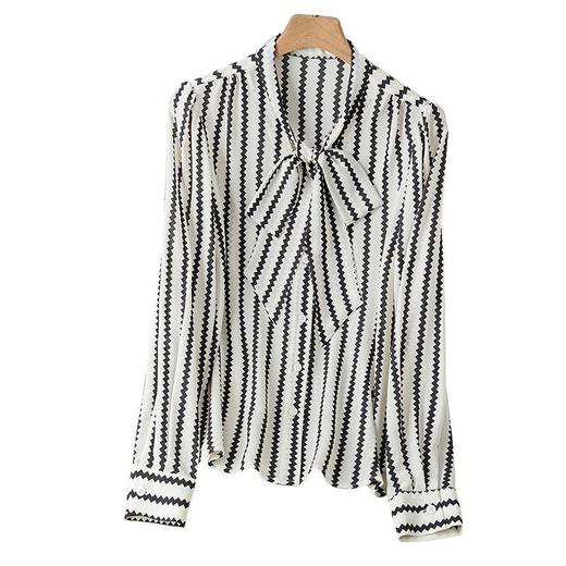 2023秋装新款衬衫女长袖宽松雪纺衫条纹女士衬衣A2755 商品图4