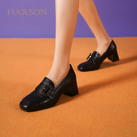 【Harson哈森】B3F I 粗跟方头商务通勤小皮鞋深口单鞋HS239206 商品图2