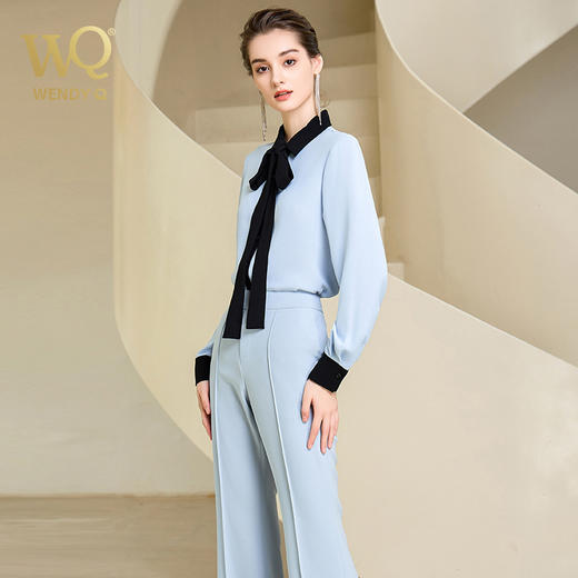 高端时尚系带蓝色衬衫女衬衣 商品图2