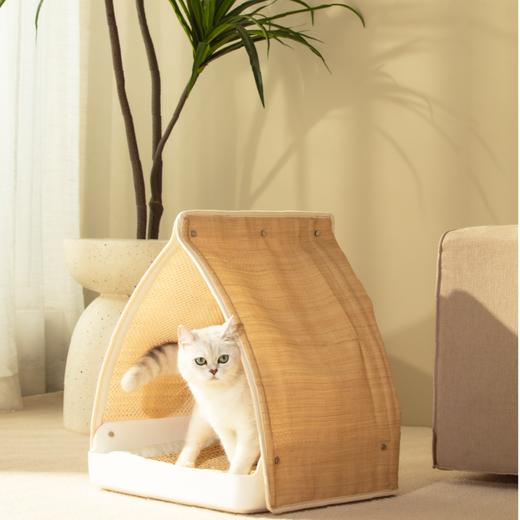 零赫兹草笠纳凉猫窝夏季房子睡垫清凉透气四季别墅可拆洗猫窝镂空 商品图2