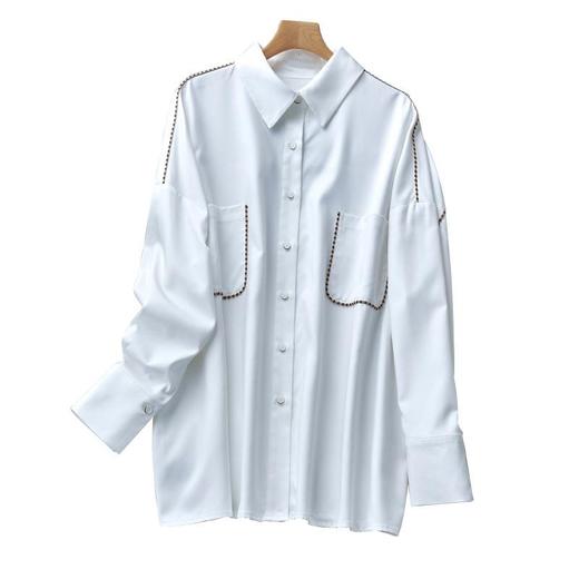 2023秋装新款衬衫女长袖宽松雪纺衫白色女士衬衣A2399 商品图4