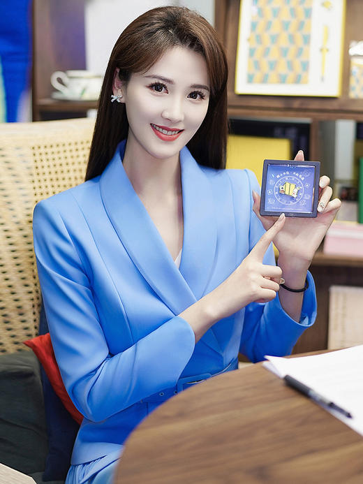 高端时尚蓝色西装纱裙套装绑带西服播音艺考主持人职业女装套裙 商品图3