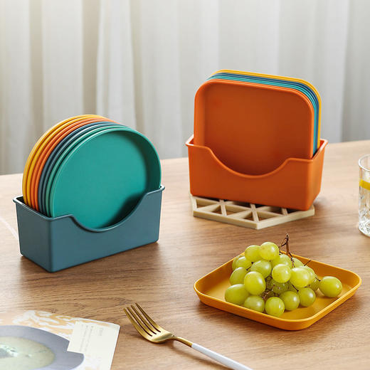 「8个装+底座！两款可选」家用日式骨碟盘 塑料6寸吐骨碟子菜盘子水果加深底座骨盘餐饮用具 商品图0