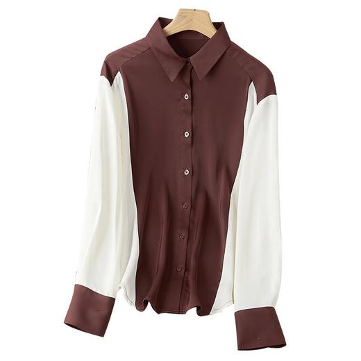 2023秋装新款衬衫女长袖宽松雪纺衫撞色女士衬衣A2716 商品图4