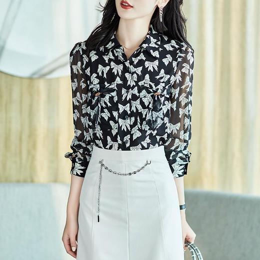 2023秋装新款衬衫女长袖宽松雪纺衫蝴蝶结女士衬衣A2393 商品图1
