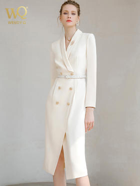 高端时尚连衣裙长袖主持人收腰显瘦西装裙春秋款气质职业装