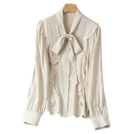 2023秋装新款衬衫女长袖宽松雪纺衫荷叶边女士衬衣A2737 商品图4