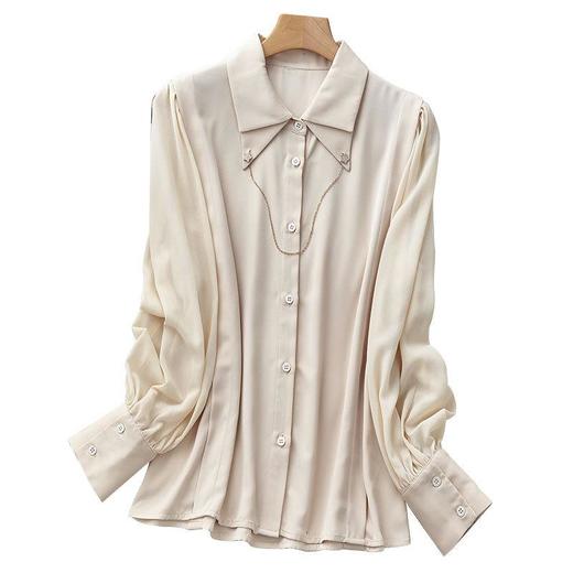 2023秋装新款衬衫女长袖宽松雪纺衫粉色女士衬衣A2691 商品图4