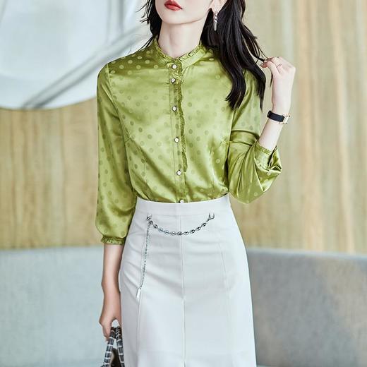 2023秋装新款衬衫女长袖小立领雪纺荷叶边女士衬衣A2558 商品图0