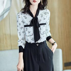 2023秋装新款衬衫女长袖宽松雪纺衫优雅女士衬衣A2677