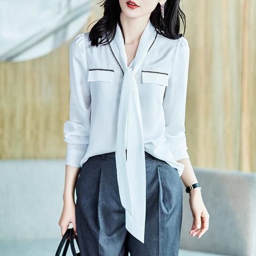 2023秋装新款衬衫女长袖宽松雪纺衫白色女士衬衣A2727 商品图1