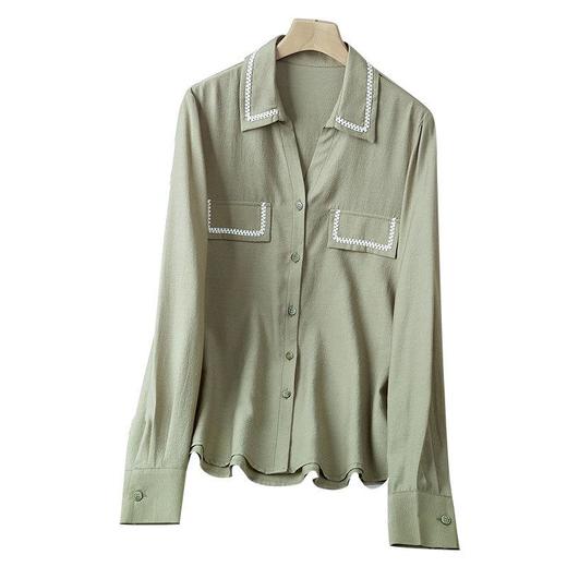 2023秋装新款衬衫女长袖大码简约军绿色女士衬衣A2732 商品图4