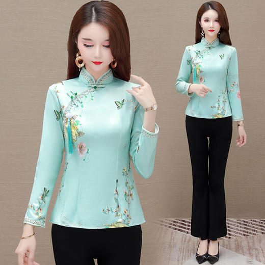 WY756## 新款新款改良旗袍上衣春秋季女中国风气质复古显瘦中式长袖上衣 商品图1