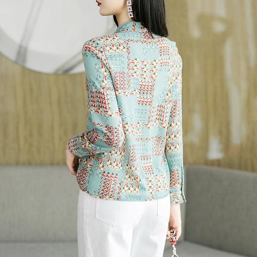 港风2023秋装新款雪纺印花衬衫女长袖系带女士衬衣1860 商品图1
