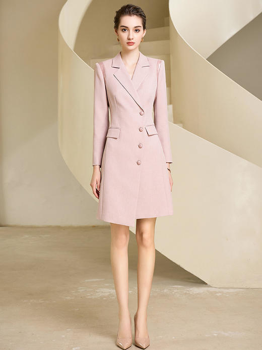 秋季新款高端时尚洋气粉色连衣裙长袖主持人职业装西装裙 商品图4