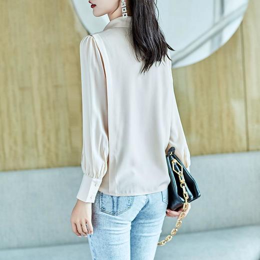 2023秋装新款衬衫女长袖宽松雪纺衫粉色女士衬衣A2691 商品图1