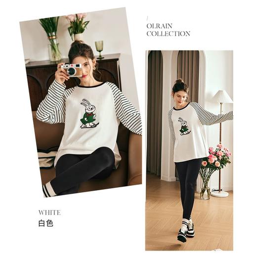 OLrain欧芮儿法式条纹T恤女夏季2023年新款宽松时尚趣味刺绣上衣 商品图1