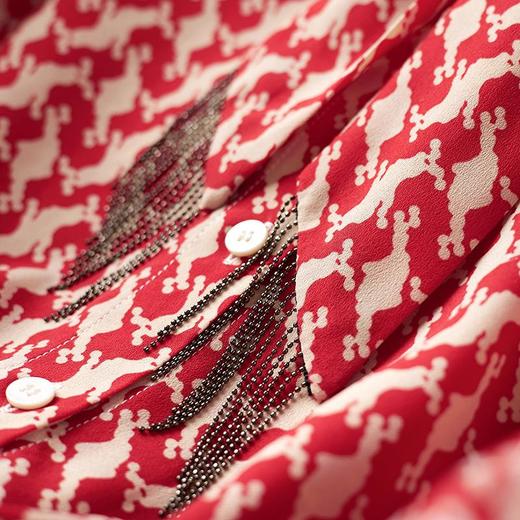 2023秋装新款衬衫女长袖宽松雪纺衫红色女士衬衣A2372 商品图3